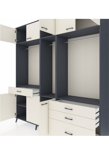 Hyperion Dolap 8 Raflı 4 Çekmeceli 3 Askılı 220x44x243 Antrasit-aytaşı/aytaşı Aytası/aytası