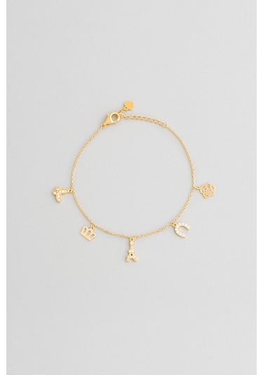 So Chic Şans İkonlu 18 Ayar Sarı Altın Kaplama 19 Cm Gümüş Arkadaş Bileklik