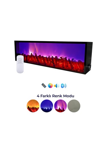 Arif Dekoratif Elektrikli Yapay Şömine - 100x25x15 Cm - Farklı Renk Modları, Kumandalı, Bluetooth