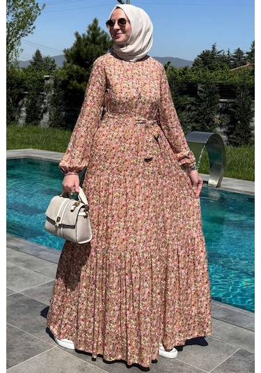 Rabia Şamlı Hale Elbise Bej Normal