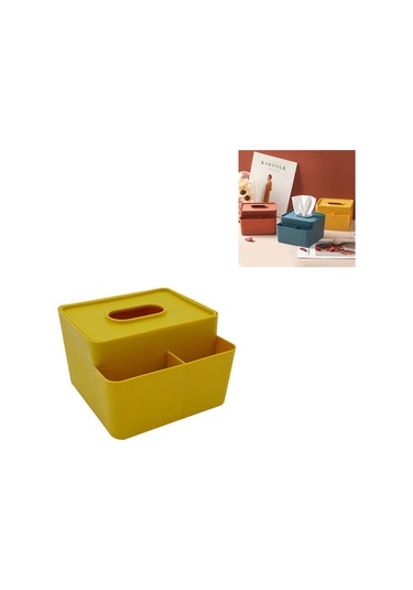Sones Basit Plastik Çok Amaçlı Mendil Kutusu Ev Ofis Masası Depolama Çekmecesi Tepsisi Sarı
