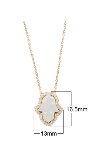 Zirkon Taşlı Pırlanta Montür Altın Kaplama Ortası Beyaz Opal Fatma Nın Eli Gümüş Kolye Gold - Rose Gold - Gümüş
