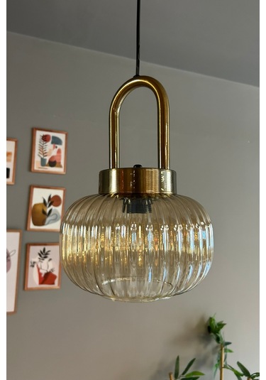 Mola Cam Bal Rengi Tekli Avize Eskitme Kilit Kafa Başlık Retro Sarkıt Lamba Salon Aydınlatma Bal