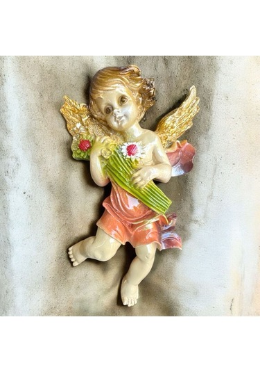 Dekoratif Polyester Duvara Asmalı Tekli Melek Biblo Turuncu 2