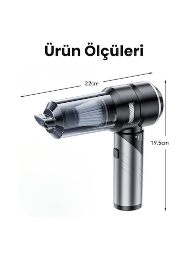 Yeni 16000pa Güçlü Portatif Vakumlu Ve Üflemeli Katlanabilir Araç Içi Süpürge Pro Hl-121 Siyah
