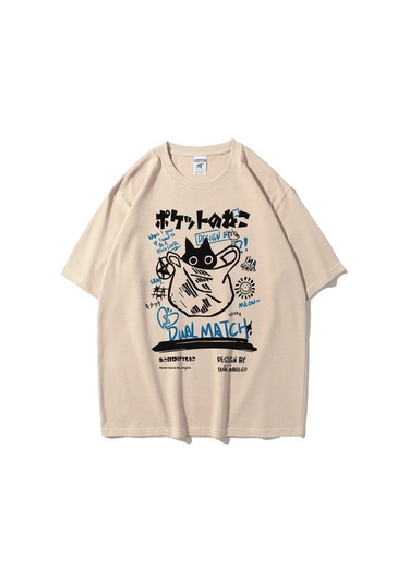 Teekossc 2024 Yaz Kedi Baskılı Harajuku Kawaii Erkek Kadın T-shirt Y2k Streetwearhaki Haki