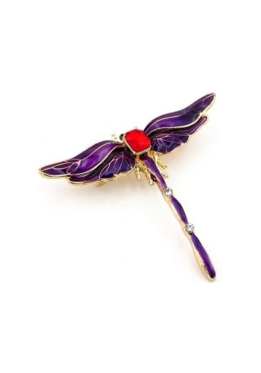 Solfera Kırmızı Taşlı Mor Yusufçuk Zirkon Taşlı Metal Broş Rozet Rz120