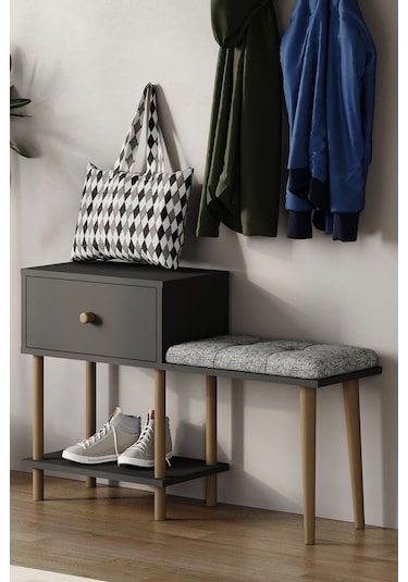 Puflu Ayakkabılık Düşer Kapaklı Ayakkabılık Raflı Ayakkabılık Iki Raflı-antrasit Antrasit