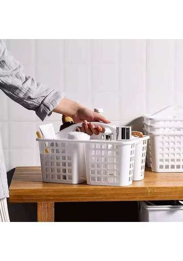 Youtek Büyük Boy Beyaz Plastik Banyo Sepeti - Kalın Pp Malzeme, Delikli Su Akışı, Taşınabilir Kollü, Çeşitli Mekanlarda Kullanılabilir Organize Alet Beyaz