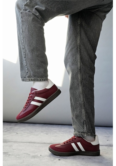 Muggo Gordon Unisex Ortopedik Günlük Garantili Bağcıklı Yürüyüş Koşu Sneaker Spor Ayakkabı Bordo