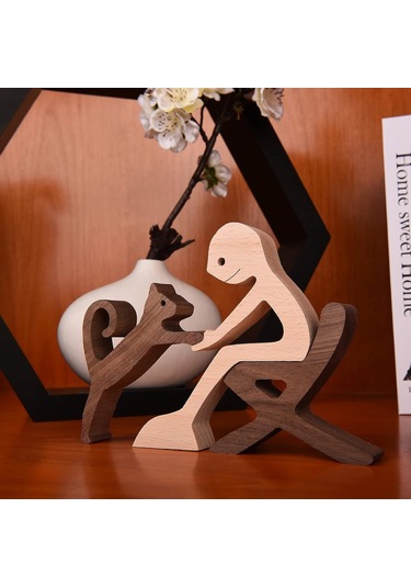 Dianziye Ahşap Köpek Aile Dekoratif Figür - İskandinav Tasarım, Doğal Dokuma, Ev Dekoru Ve Evcil Hayvan Anısı, 11x9x1.5cm