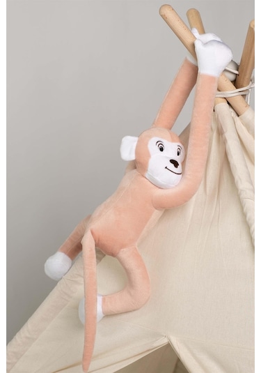 Boumini Toys Boyuna Sarılan Pelüş Maymun Pembe Elleri Çıtçıtlı 55 CM - Pembe
