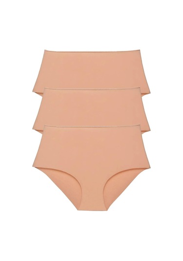 Kadın Yüksek Bel Basic Dikişsiz Lazer Kesim Külot 3'lü Paket Ten-ten Ten