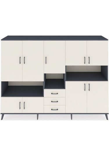 Hyperion Dolap 13 Raflı 3 Çekmeceli 9 Kapaklı 220x44x163 Antrasit Antrasit-aytaşı