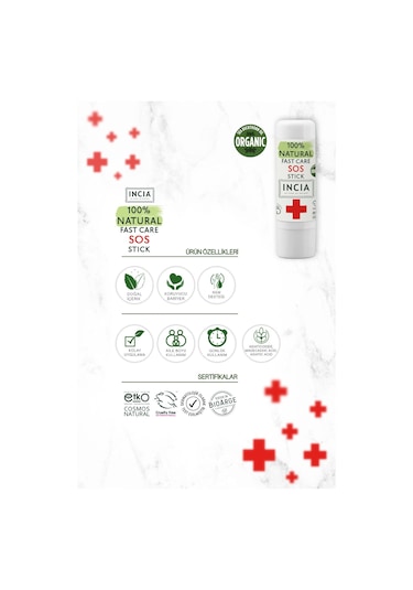 INCIA %100 Doğal Sos Stick Anlık Yatıştırıcı Organik Yalancı İğde Hızlı Koruma Bitkisel 6 g