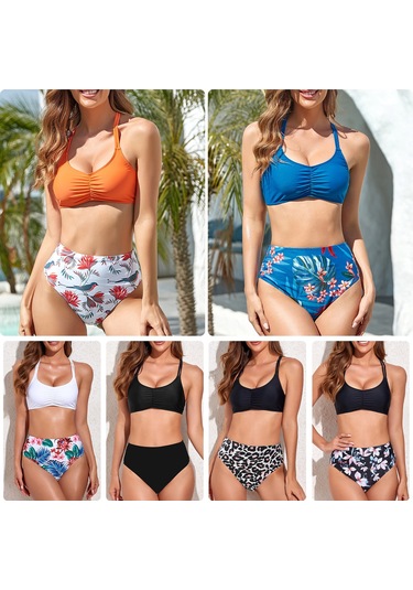 Geeroyoo Kadınlar İçin Yüksek Bel Desenli Mayo Takımı - Ayarlanabilir Y Sırtlı Xl Boyut Kraliyet Mavisi