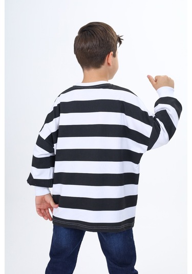 Toontoy Erkek Çocuk Çizgili Sweatshirt Beyaz