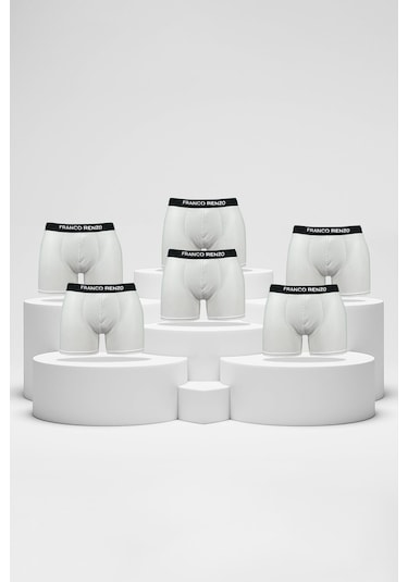 Franco Renzo Erkek 6'lı Lüx Kutulu Pamuklu Ve Likralı Boxer Beyaz