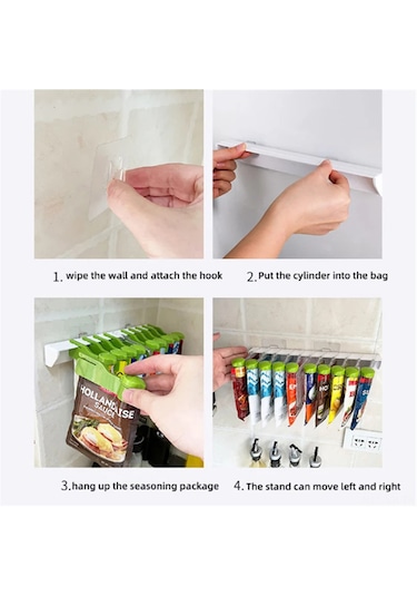 Vkemall Yeşil Duvar Tipi Baharat Depolama Rafı - 10 Delikli, Delik Açmadan Kurulur, Baharat Çantalarını Düzenleyen Pratik Organizer Yeşil