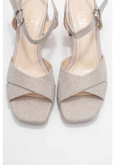 Lisbon Altın Simli Çapraz Bantlı Kadın Platform Topuklu Ayakkabı Altın