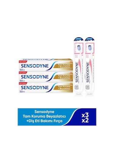 Sensodyne Tam Koruma Beyazlatıcı 3 x 50 ML + Diş Eti Bakımı Diş Fırçası 2'li