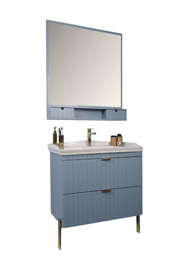 Kobos Noble 80 Cm Banyo Dolabı Seti Light Blue Mavi