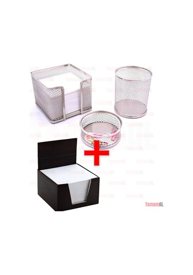 Ofis Masa Set Kalemlik + Küp Bloknot Kağ + Ataçlık 3+1 Metal File