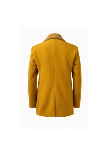 Plus Scorpion Erkek Uzun Kaşe Kaban Çıkartılabilir Kürk Yaka, Astarlı Ve Cepli Slim Fit Mont Hardal Sarısı