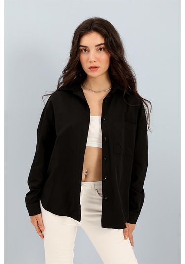 Gömlek Cepli Arkası Zincir Detaylı - Siyah-siyah Siyah