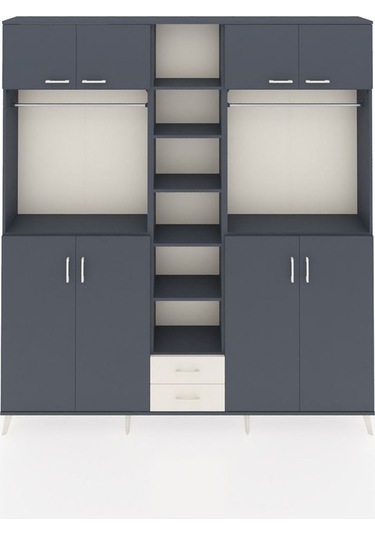 Arges Dolap 14 Raflı 2 Çekmeceli 2 Askılı 220x30x243 Antrasit-antrasit/aytaşı Antrasıt/aytası