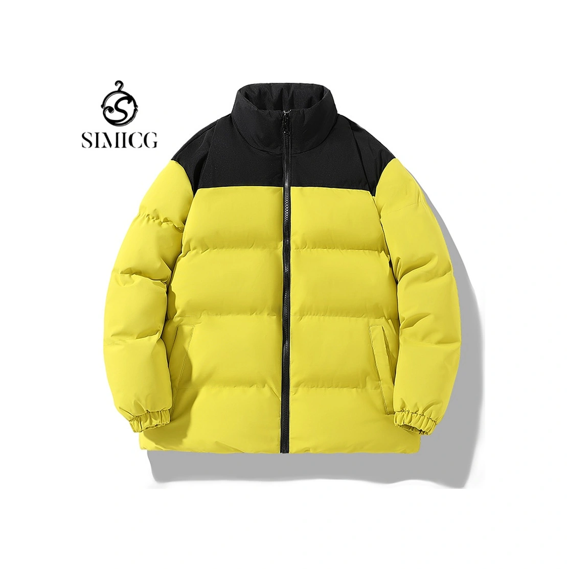 Erkekler İçin Kışlık Sıcak Kalın Rüzgar Geçirmez Şişme Ceket Dik Yaka Pamuklu Ceket Sarı