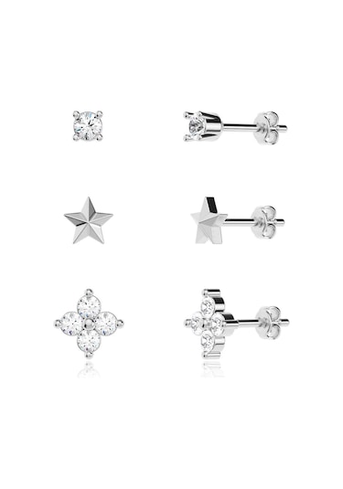 İndigo Takı Defne Yıldız Nokta Kombin Beyaz Gümüş Küpe Gümüş