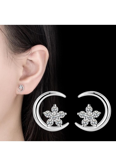 Kişilik Moda Mizaç Yüksek Seviyeli Duyusal Küpe Kadın Basit Kişilik Mehtap Yıldız Flaş Zirkon Küpe Beyaz