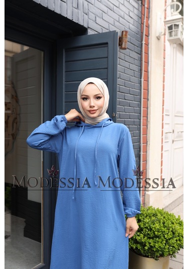 Kadın Mavi Aerobin Uzun Kapşonlu İkili Takım T0219 Mavi