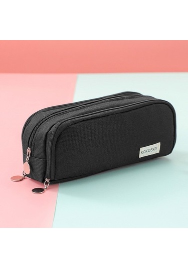 Spot Çift Açık Kanvas Kalem Çantası, Çok Katmanlı, Büyük Kapasiteli, Ortaokul Öğrencileri Için Öğrenci Kalem Kutusu, Çok Fonksiyonlu, Basit Kırtasiye Çantası 8w4cmo Siyah