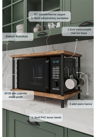 Çok Amaçlı Mikrodalga Dolabı Atlantik Çam Tezgah Üstü Düzenleyici, Raflı Fırın Standı 2 Atlantik Çam