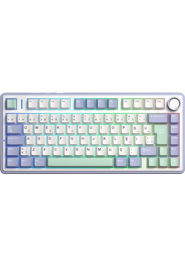 Aula F75 Mekanik Rgb Tkl Graywood V4 Switch Kablosuz Makrolu Hot Swap Türkçe Q Klavye Pastel