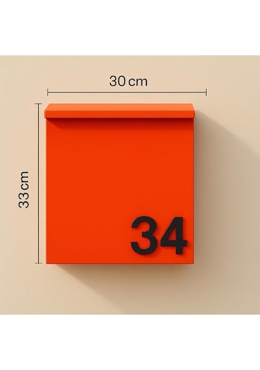 Modern Metal Posta Kutusu Ve Dış Kapı Numara Tabelası 30 33 10 Cm Su Geçirmez, Dayanıklı, Turuncu