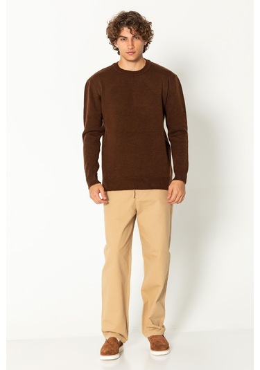 Erkek Kaşmir Dokulu Bisiklet Yaka Şık Triko Kazak Kahverengi