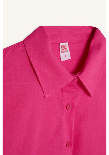 DeFacto Regular Fit Pamuklu Plaj Gömleği-Fall in Love W8241AZ24SMPN615 Pembe DeFacto Regular Fit Pamuklu Plaj Gömleği-Fall in Love W8241AZ24SMPN615 Pembe