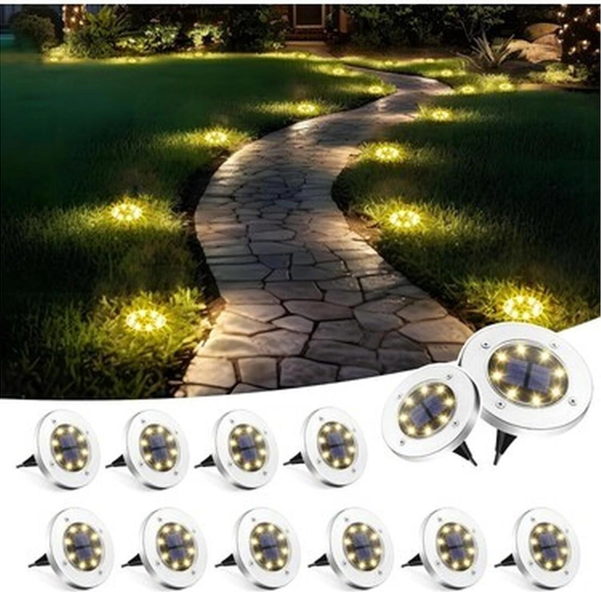 Solpex Güneş Enerjili Açık Hava Su Geçirmez Işıklar, Beyaz, 12 Adet Renkli