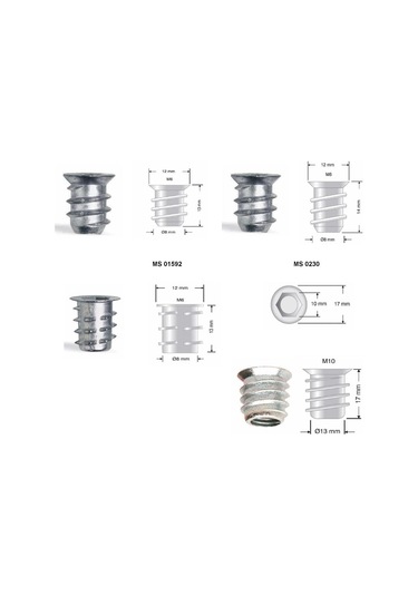 Metal Dübel-Ahşap Mobilya Bağlantı Zamak Vida Yuvası M10-13X15 10 Adet