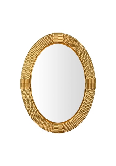 Dekoratif Oval Ayna Örgülü Model Gold 77 64