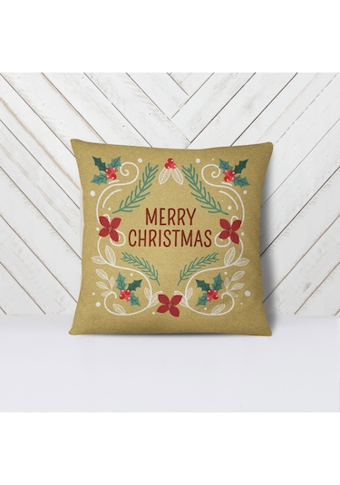 Yılbaşı Çiçekleri Desenli -4 lü Kırlent Kılıf Seti -İki Tarafı