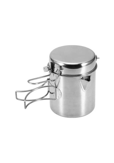 Novahub Paslanmaz Çelik Kamp Çaydanlığı - Katlanabilir Saplı, 1 Litre, Taşınabilir Gri Gri