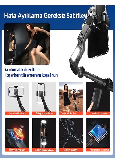 Uzaktan Kumandalı 101cm Led Işıklı Al Tripod Yapay Zeka Destekli Titreşim Engelli Gimbal