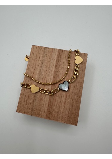 Xbaby Üç Kalp Şekilli Gold Renk İkili Çelik Bileklik Gold