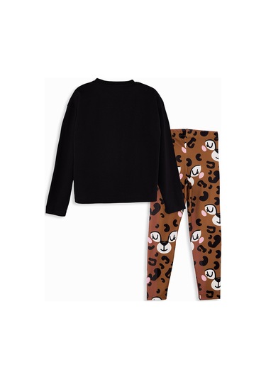 Denokids Leopar Kız Çocuk T-shirt Tayt Takım Renkli