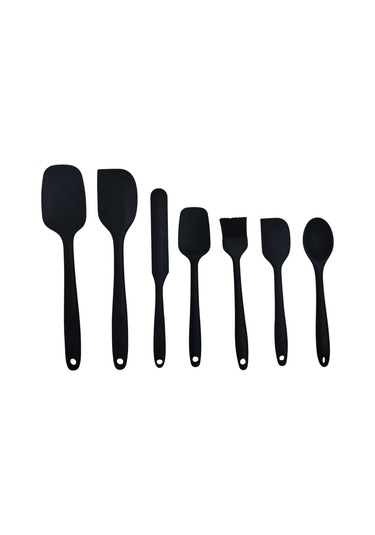 Servis Spatula Seti Silikon 7'li Çift Renk Seçeneği - Siyah Siyah