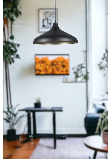 Nil Cafe Siyah İçi Gold Renk Sarkıt Cafe - Mutfak Tekli Avize Siyah - Gold